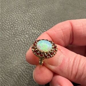 Antique 14k Opal & Garnet Ring Size 3.75
